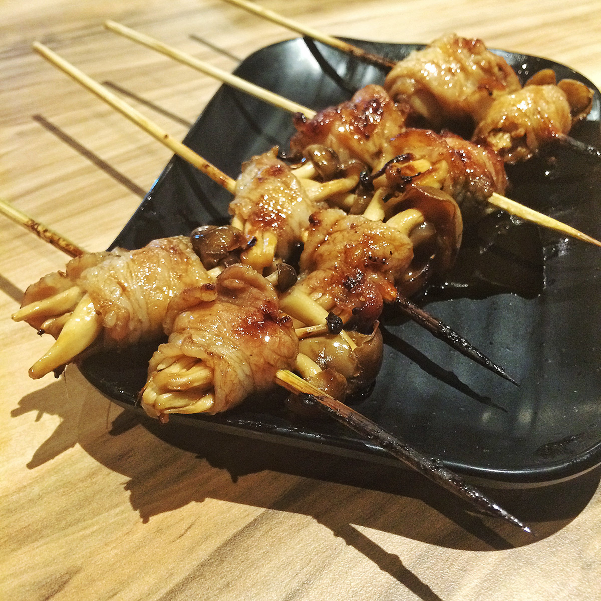 Yakitori Bincho-Tan: Shimeji Mushroom Wrapped in Bacon Slice